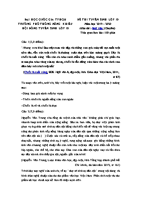Đề thi tuyển sinh vào Lớp 10 THPT môn Ngữ văn (Chuyên) - Năm học 2019-2020 - Đại học Quốc gia TP. Hồ Chí Minh (Có đáp án)